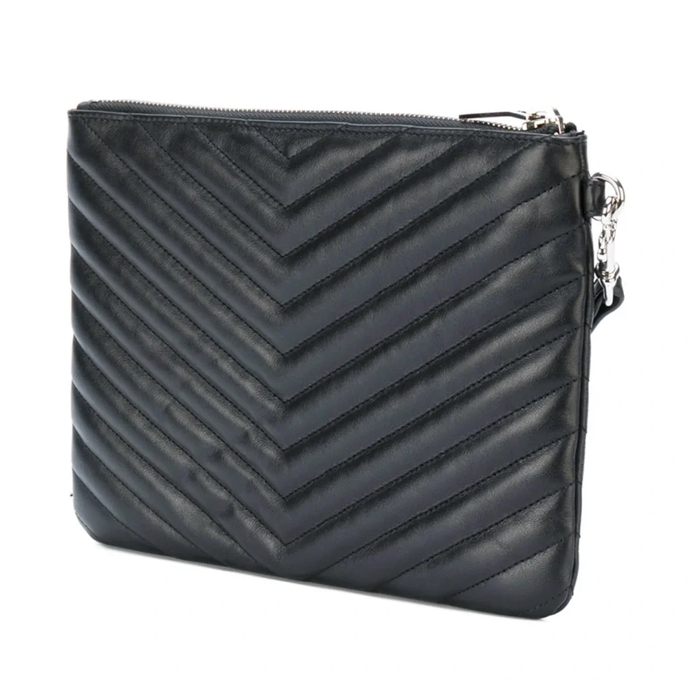 Saint Laurent YSL Monogram Quilted Leather Wristlet Clutch Black - Picture 6 of 7